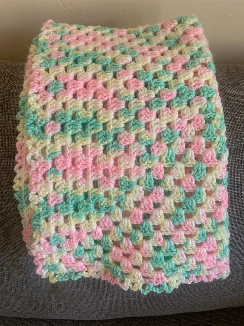 36” x 36” Handmade Crocheted Pastel Blanket Throw - Pink, Mint & Yellow
